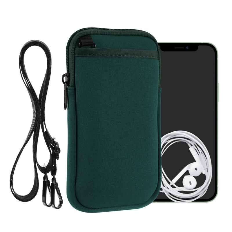 kwmobile Handy Tasche zum Umhängen für XL - 6,7/6,8" - Hülle mit Band - Neopren Cover mit Reißverschluss - 17,2 x 8,4 cm - Necklace Case in Dunkelgrün Dunkelgrün XL 