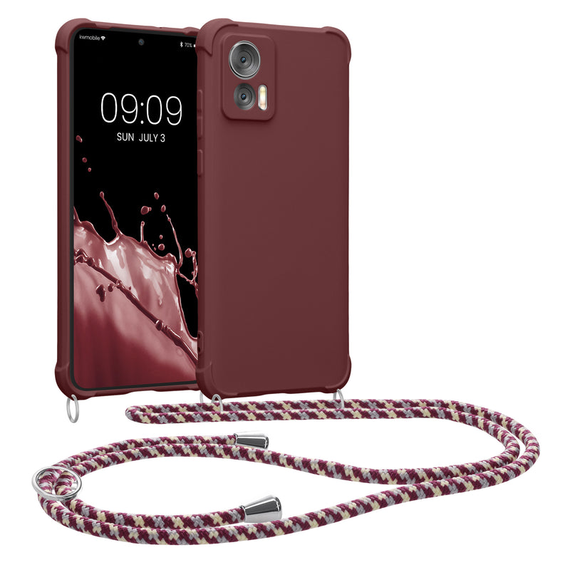 kwmobile Necklace Case kompatibel mit Motorola Edge 30 Neo Hülle - Cover mit Kordel zum Umhängen - Silikon Schutzhülle Bordeaux Violett Bordeaux Violett  