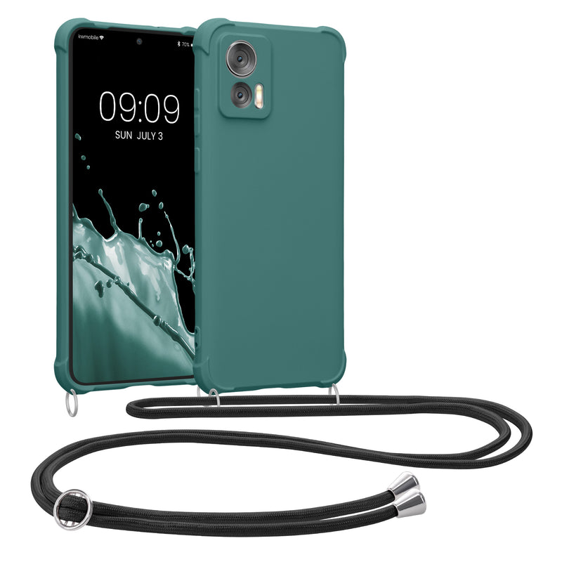 kwmobile Necklace Case kompatibel mit Motorola Edge 30 Neo Hülle - Cover mit Kordel zum Umhängen - Silikon Schutzhülle Petrol Petrol  