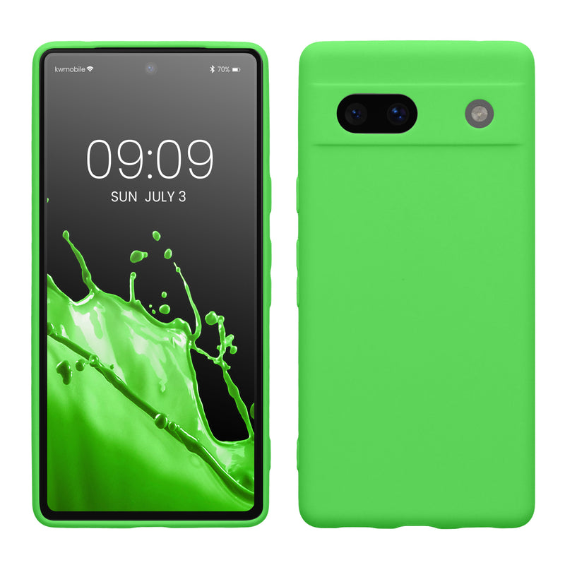 kwmobile Handyhülle kompatibel mit Google Pixel 7a Hülle - Handy Case aus weichem Silikon in Limettengrün Limettengrün  