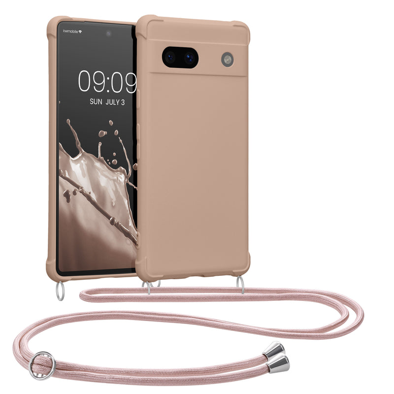 kwmobile Necklace Case kompatibel mit Google Pixel 7a Hülle - Cover mit Kordel zum Umhängen - Silikon Schutzhülle Coconut Swirl Coconut Swirl  
