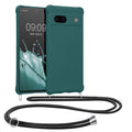 kwmobile Necklace Case kompatibel mit Google Pixel 7a Hülle - Cover mit Kordel zum Umhängen - Silikon Schutzhülle Petrol Petrol  
