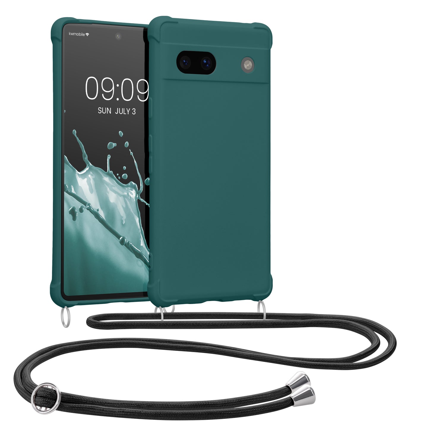 kwmobile Necklace Case kompatibel mit Google Pixel 7a Hülle - Cover mit Kordel zum Umhängen - Silikon Schutzhülle Petrol Petrol  