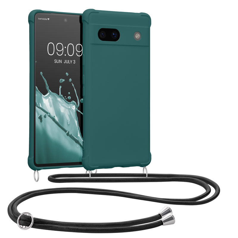 kwmobile Necklace Case kompatibel mit Google Pixel 7a Hülle - Cover mit Kordel zum Umhängen - Silikon Schutzhülle Petrol Petrol  