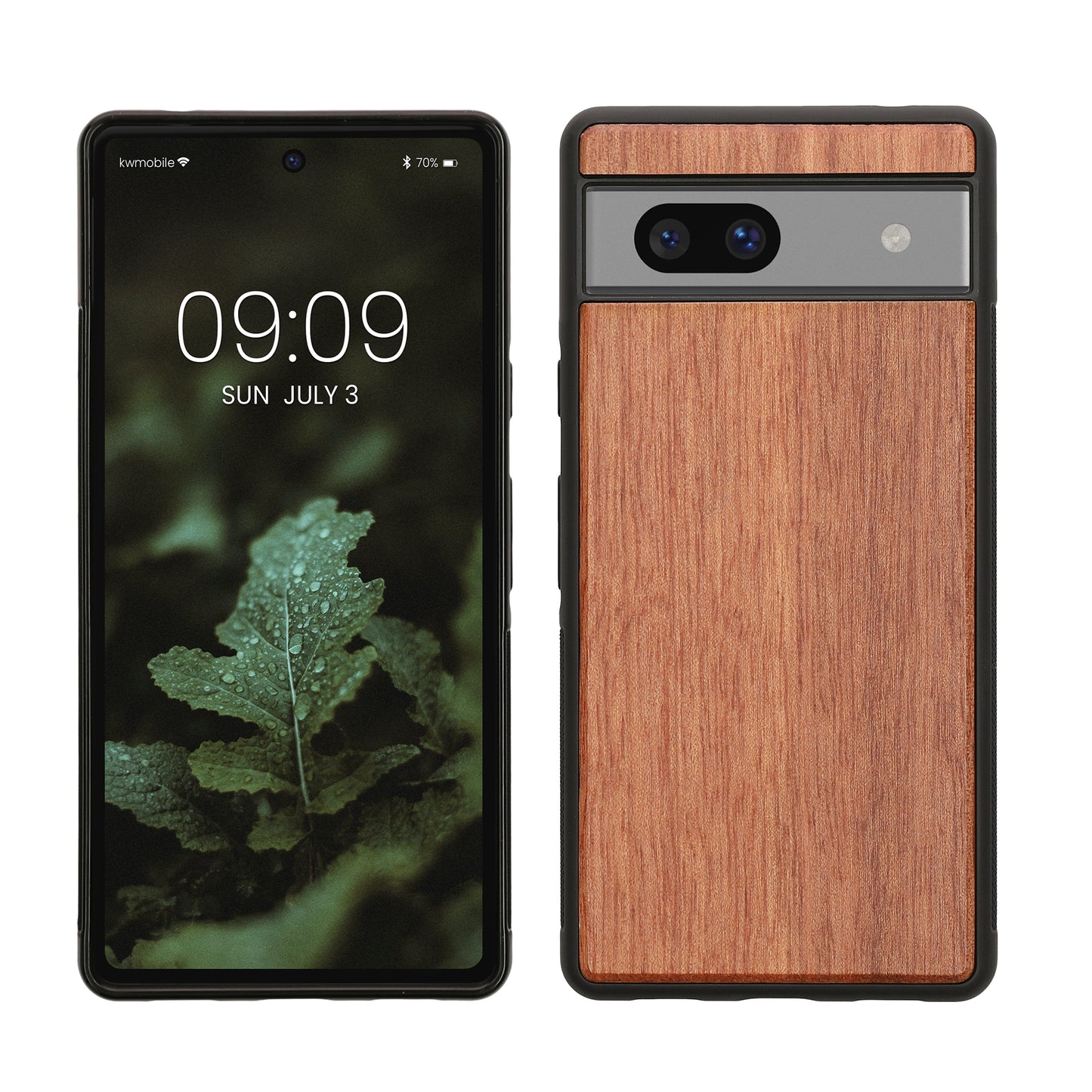 kwmobile Hülle kompatibel mit Google Pixel 7a Hülle - Holz Case - stoßfestes Handy Cover - TPU Handyhülle in Natur Mahagoniholz Natur  