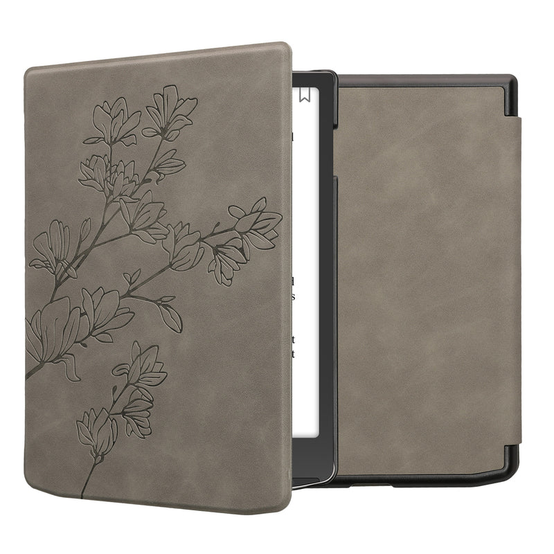 kwmobile Hülle kompatibel mit Pocketbook InkPad 4 / Color 3 / Color 2 / Vivlio InkPad 4 / InkPad Color 3 Hülle - Kunstleder Cover - Magnolien Grau Grau  [dsg04]