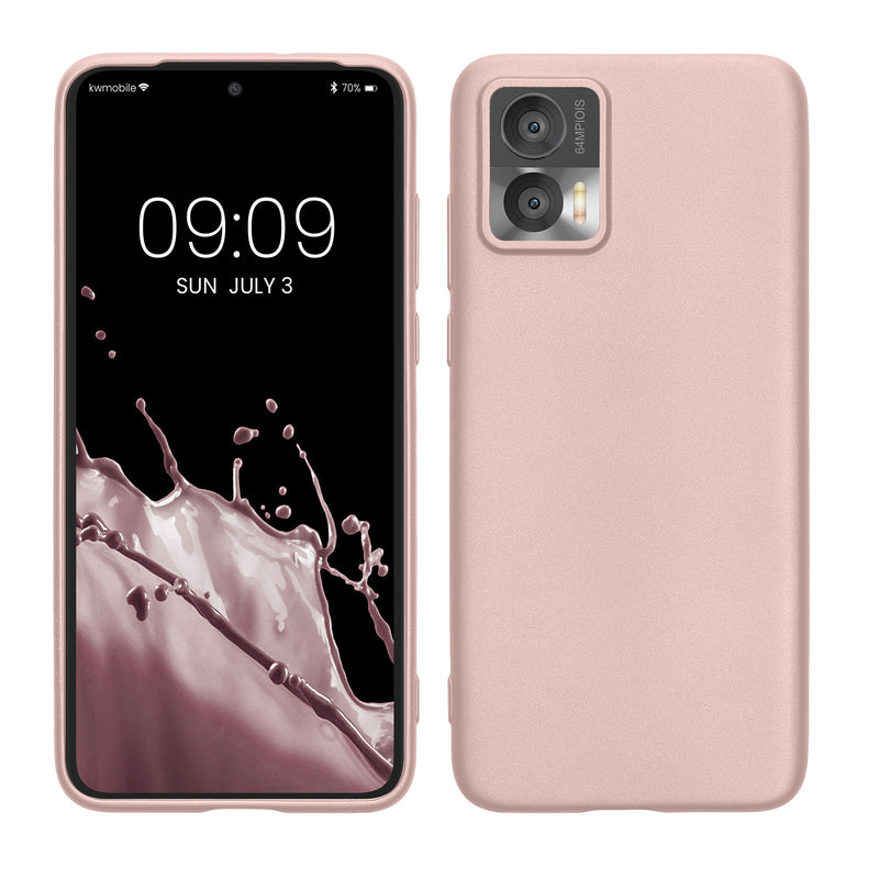kwmobile Case kompatibel mit Motorola Edge 30 Neo Hülle - Schutzhülle aus Silikon metallisch schimmernd - Handyhülle Metallic Rosegold Metallic Rosegold  