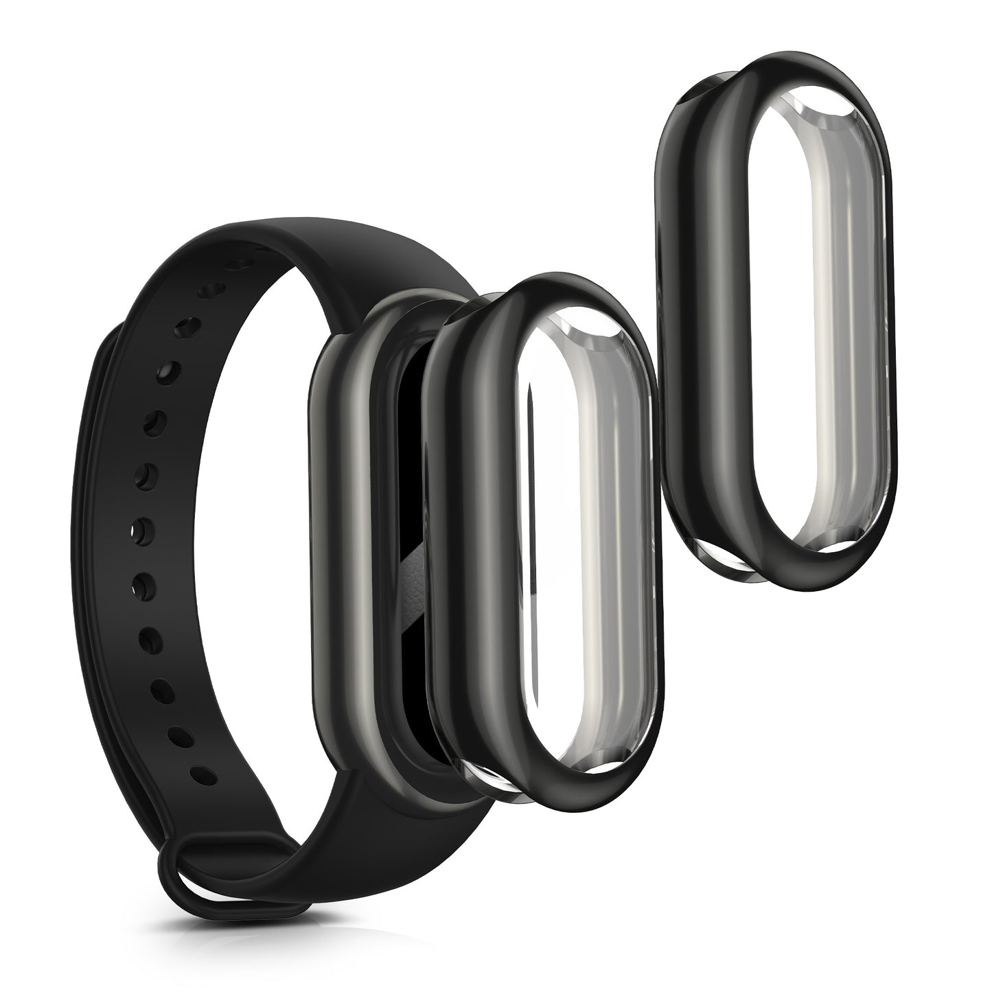 kwmobile 2x Schutzhülle kompatibel mit Xiaomi Mi Band 8 Hülle - Fullbody Cover Set aus Silikon - Schwarz Schwarz  [dsg06]