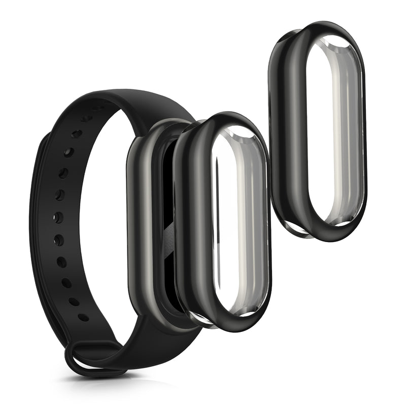kwmobile 2x Schutzhülle kompatibel mit Xiaomi Mi Band 8 Hülle - Fullbody Cover Set aus Silikon - Schwarz Schwarz  [dsg06]