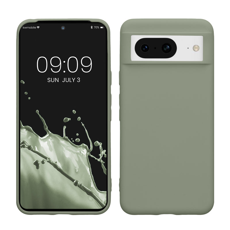 kwmobile Hülle kompatibel mit Google Pixel 8 Hülle - weiches TPU Silikon Case - Cover geeignet für kabelloses Laden - Graugrün Graugrün  