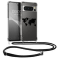 kwmobile Necklace Case kompatibel mit Google Pixel 8 Pro Hülle - Silikon Cover mit Handykette - Schwarz Transparent Travel Umriss Schwarz  [dsg03]