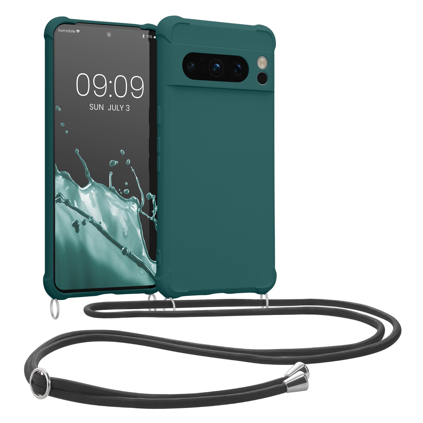 kwmobile Necklace Case kompatibel mit Google Pixel 8 Pro Hülle - Cover mit Kordel zum Umhängen - Silikon Schutzhülle Petrol Petrol  