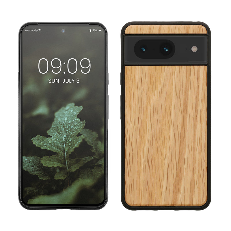kwmobile Hülle kompatibel mit Google Pixel 8 Hülle - Holz Case - stoßfestes Handy Cover - TPU Handyhülle in Hellbraun Braun Eichenholz Hellbraun  