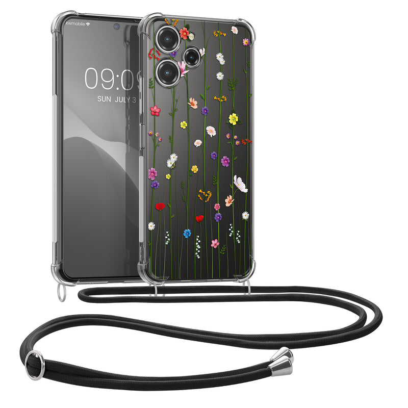 kwmobile Necklace Case kompatibel mit Xiaomi Redmi 12 Hülle - Silikon Cover mit Handykette - Mehrfarbig Transparent Wildblumen Ranke Mehrfarbig  [dsg03]