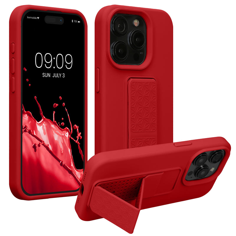 kwmobile Handyhülle kompatibel mit iPhone 15 Pro Max - Hülle mit Fingerhalter und Standfunktion - Silikon Case Handy Cover in Rot Rot  