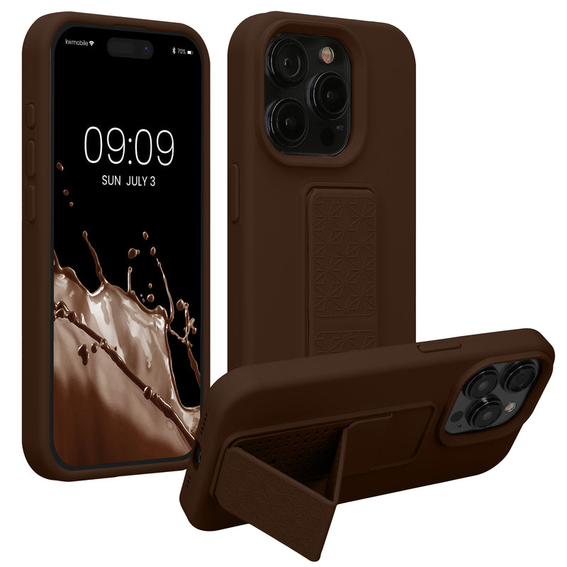 kwmobile Handyhülle kompatibel mit iPhone 15 Pro Max - Hülle mit Fingerhalter und Standfunktion - Silikon Case Handy Cover in Chocolate Chocolate  