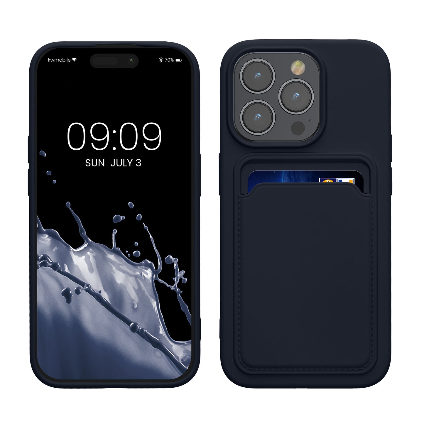 kwmobile Handyhülle kompatibel mit iPhone 15 Pro Hülle - Handy Cover mit Fach für Karten - in Dunkelblau Dunkelblau  