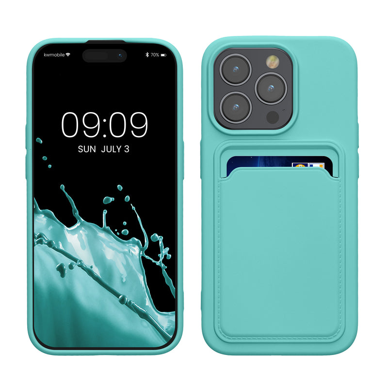 kwmobile Handyhülle kompatibel mit iPhone 15 Pro Hülle - Handy Cover mit Fach für Karten - in Mintgrün Mintgrün  