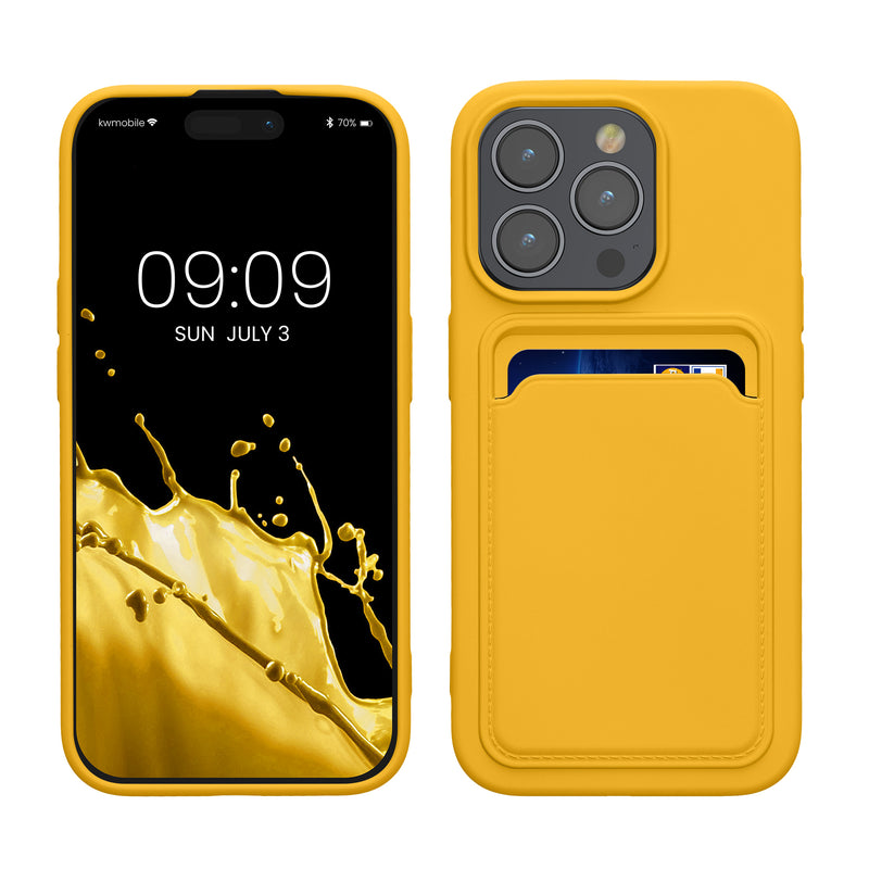 kwmobile Handyhülle kompatibel mit iPhone 15 Pro Hülle - Handy Cover mit Fach für Karten - in Strahlend Gelb Strahlend Gelb  