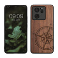 kwmobile Hülle kompatibel mit Xiaomi 13T / 13T Pro Hülle - Holz Case - Handy Cover - TPU Handyhülle in Dunkelbraun Kompass Vintage Dunkelbraun  [dsg01]