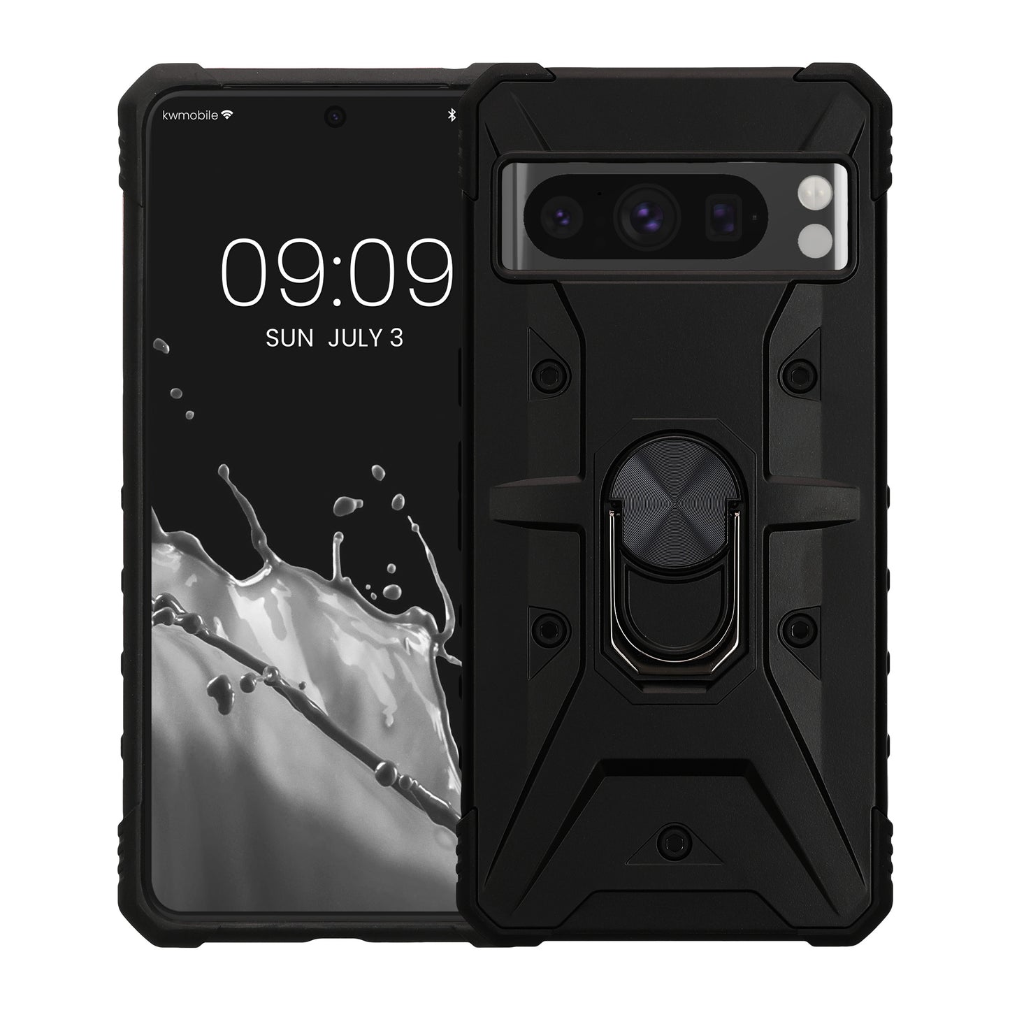 kwmobile Phone Case compatible with Google Pixel 8 Pro - Shockproof Cover with Corner Protection - Shockproof Case with Metal Finger Ring
