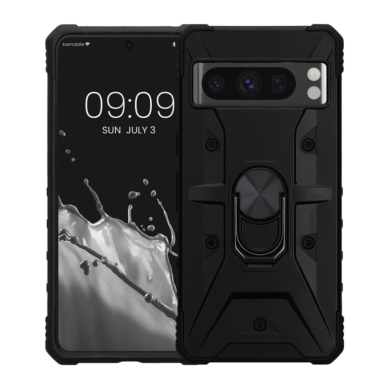 kwmobile Phone Case compatible with Google Pixel 8 Pro - Shockproof Cover with Corner Protection - Shockproof Case with Metal Finger Ring