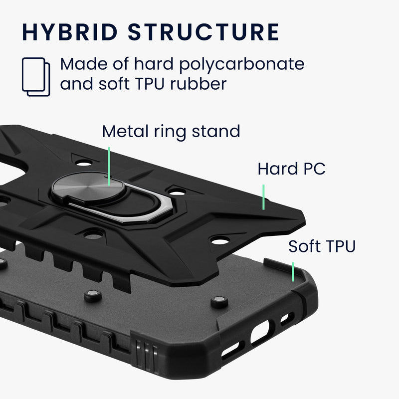 kwmobile Phone Case compatible with Google Pixel 8 Pro - Shockproof Cover with Corner Protection - Shockproof Case with Metal Finger Ring