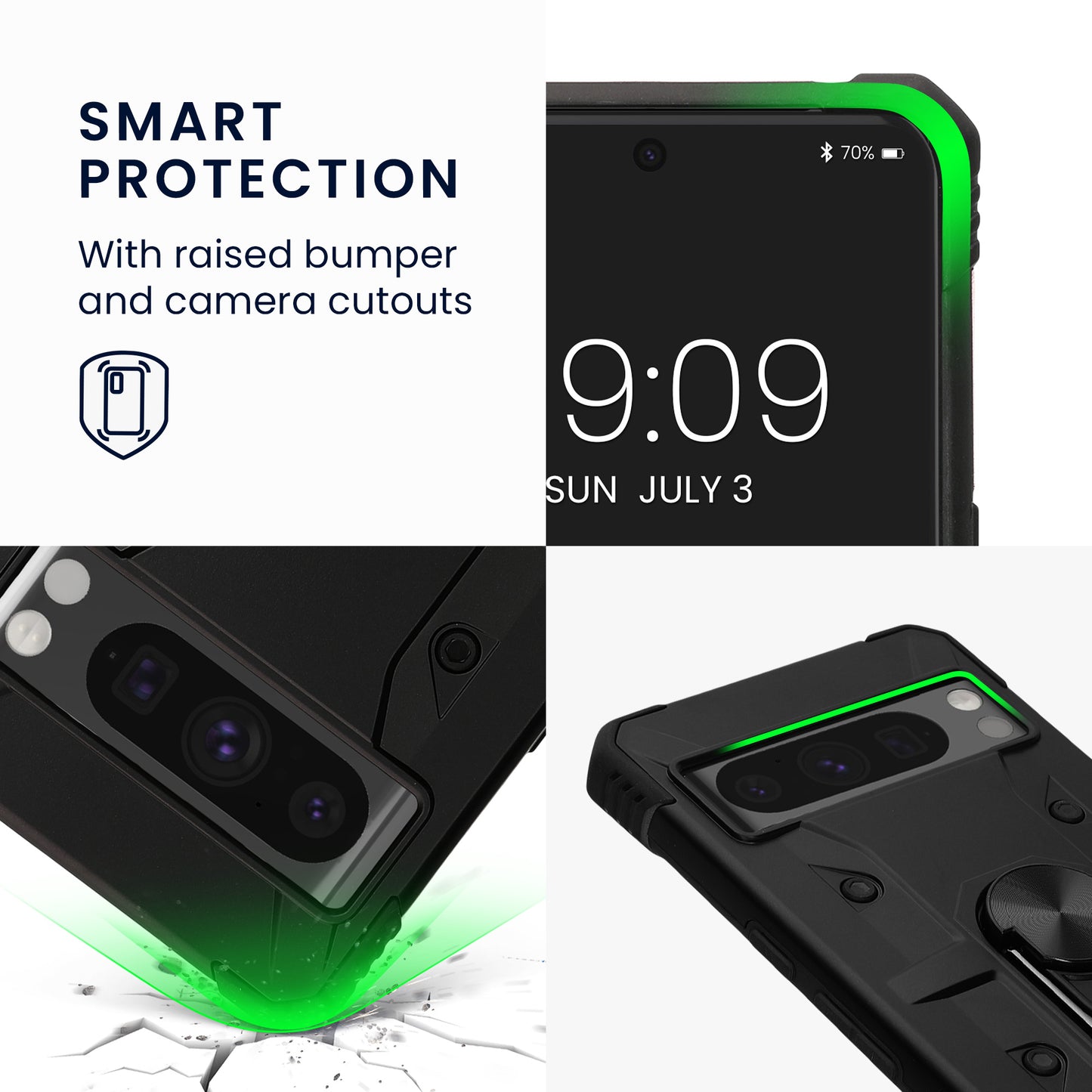 kwmobile Phone Case compatible with Google Pixel 8 Pro - Shockproof Cover with Corner Protection - Shockproof Case with Metal Finger Ring