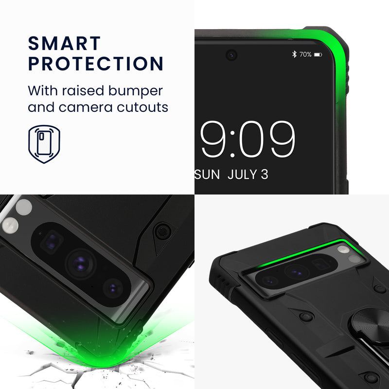 kwmobile Phone Case compatible with Google Pixel 8 Pro - Shockproof Cover with Corner Protection - Shockproof Case with Metal Finger Ring