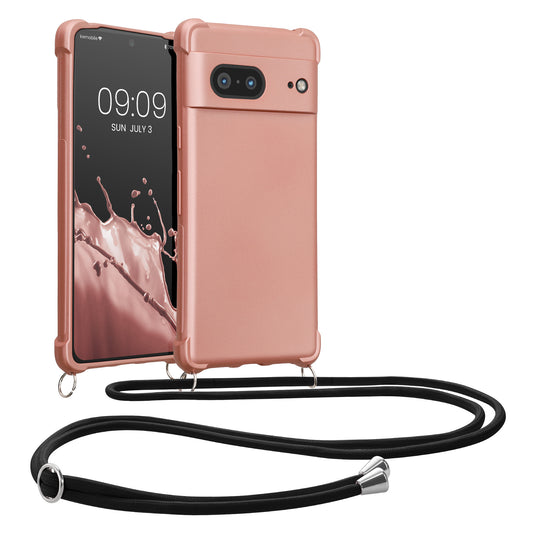 kwmobile Necklace Case kompatibel mit Google Pixel 7 Hülle - Cover mit Kordel zum Umhängen - Silikon Schutzhülle Metallic Rosegold Metallic Rosegold  