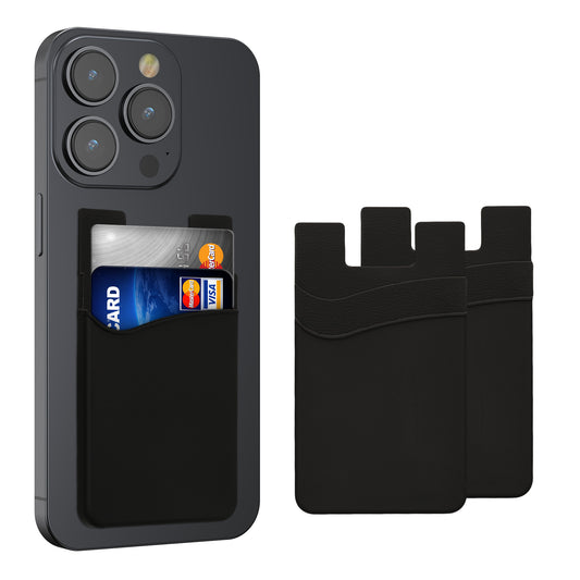 kwmobile 3x Stick-on Kartenhalter für Kreditkarten - Silikon Halter - 5,7 x 9,8 cm - für bis zu 4 Karten oder Bargeld - Wallet in Schwarz Schwarz Schwarz Schwarz  [dsg01]
