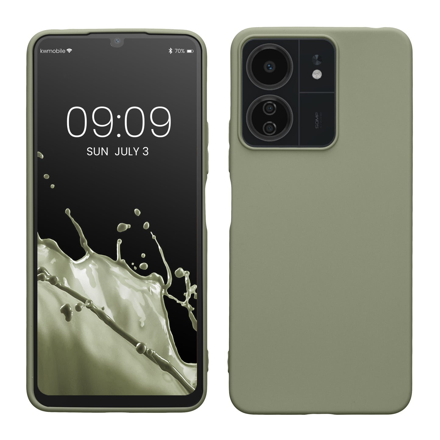 kwmobile Hülle kompatibel mit Xiaomi Poco C65 / Redmi 13C Hülle - weiches TPU Silikon Case - Cover geeignet für kabelloses Laden - Graugrün Graugrün  