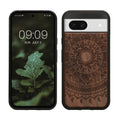 kwmobile Hülle kompatibel mit Google Pixel 8a Hülle - Holz Case - Handy Cover - TPU Handyhülle in Dunkelbraun Indische Sonne Dunkelbraun  [dsg03]