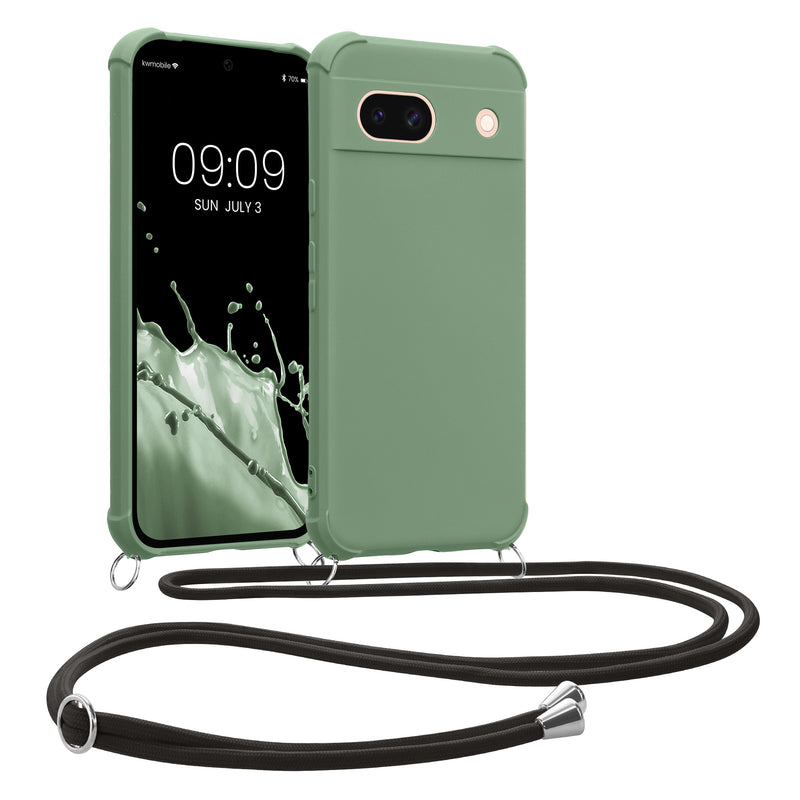 kwmobile Necklace Case kompatibel mit Google Pixel 8a Hülle - Cover mit Kordel zum Umhängen - Silikon Schutzhülle Graugrün Graugrün  