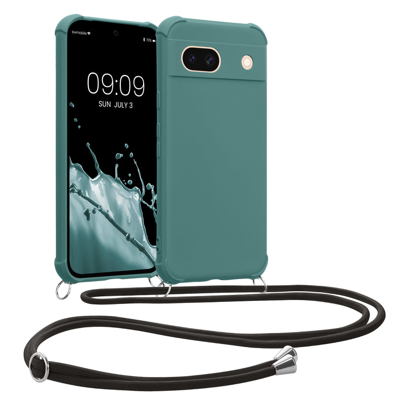 kwmobile Necklace Case kompatibel mit Google Pixel 8a Hülle - Cover mit Kordel zum Umhängen - Silikon Schutzhülle Petrol Petrol  