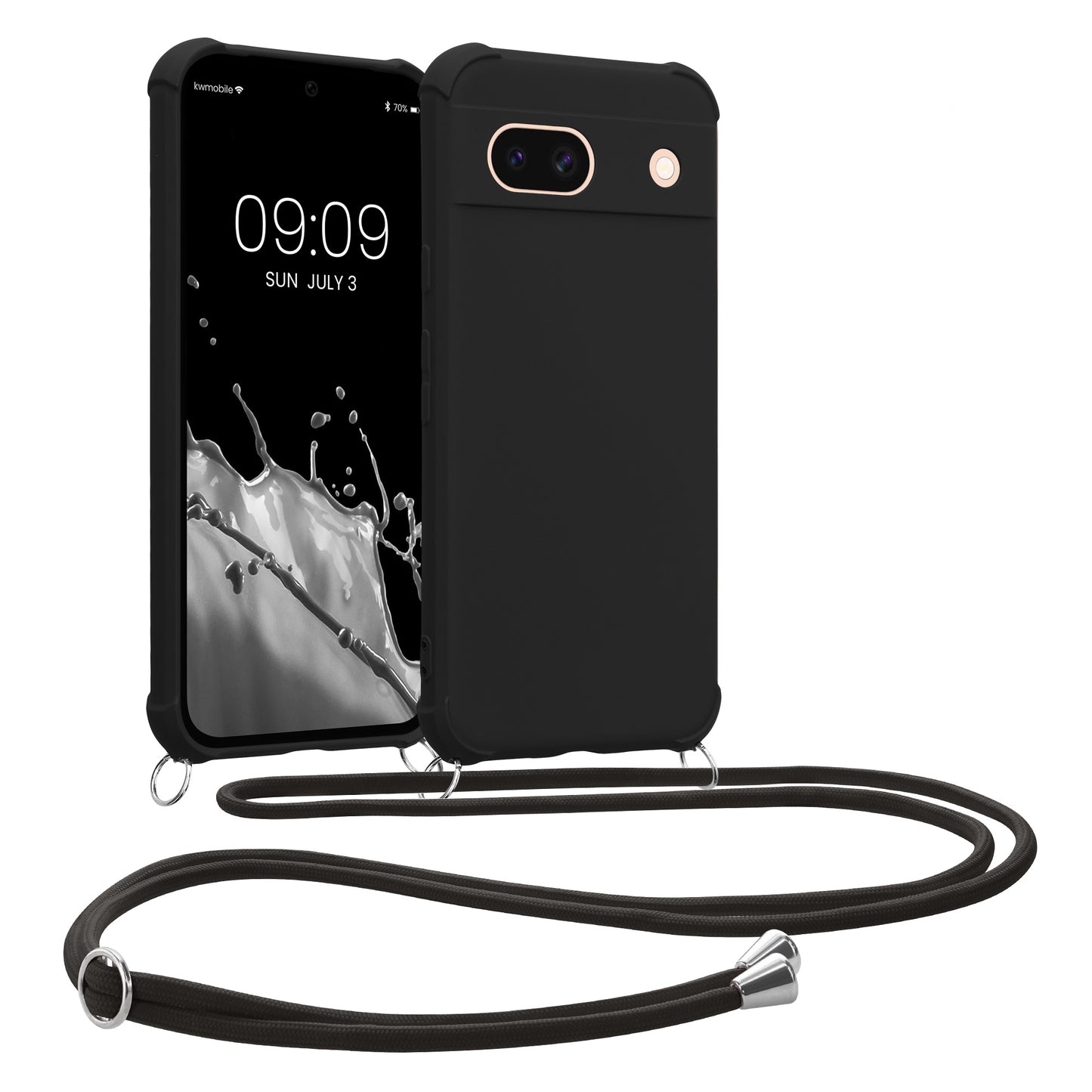 kwmobile Necklace Case kompatibel mit Google Pixel 8a Hülle - Cover mit Kordel zum Umhängen - Silikon Schutzhülle Schwarz Schwarz  