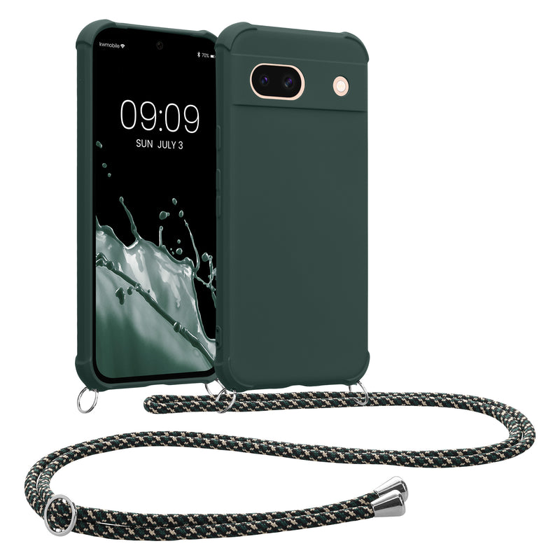 kwmobile Necklace Case kompatibel mit Google Pixel 8a Hülle - Cover mit Kordel zum Umhängen - Silikon Schutzhülle Moosgrün Moosgrün  
