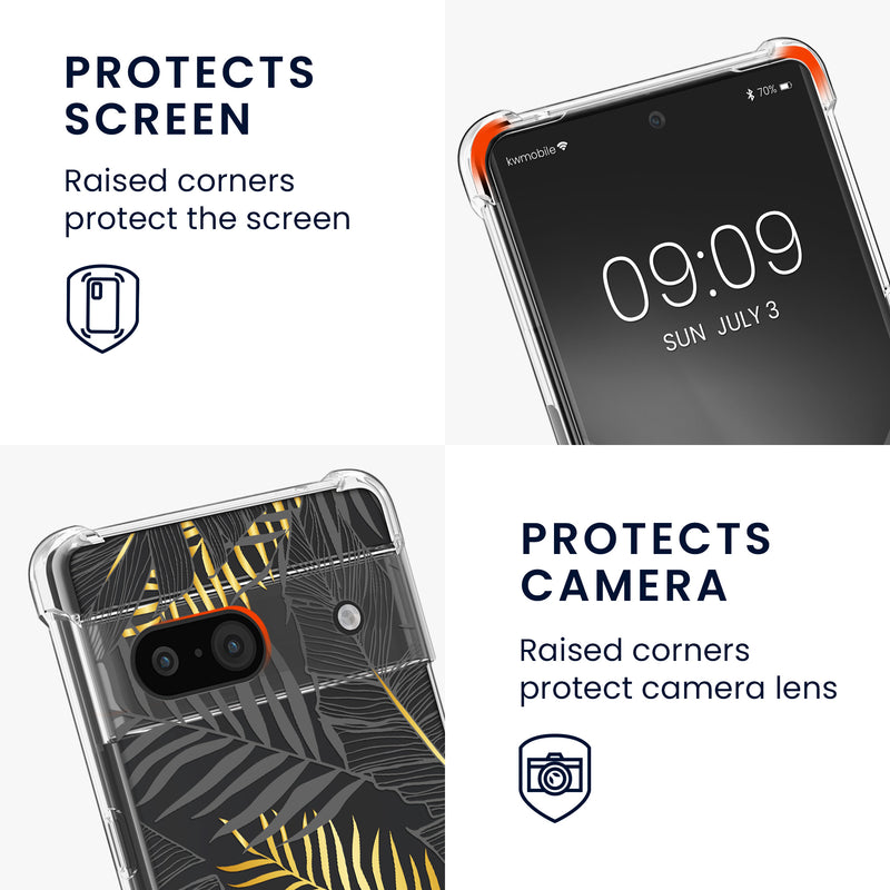 kwmobile Necklace Case compatible with Google Pixel 8a - Silicone Cover with Lanyard Transparent Jungle