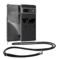 kwmobile Necklace Case kompatibel mit Google Pixel 8a Hülle - Silikon Cover mit Handykette - Schwarz Transparent Travel Umriss Schwarz  [dsg04]