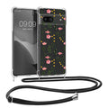 kwmobile Necklace Case kompatibel mit Google Pixel 8a Hülle - Silikon Cover mit Handykette - Rosa Grün Transparent Zarte Wildblumen Rosa  [dsg07]