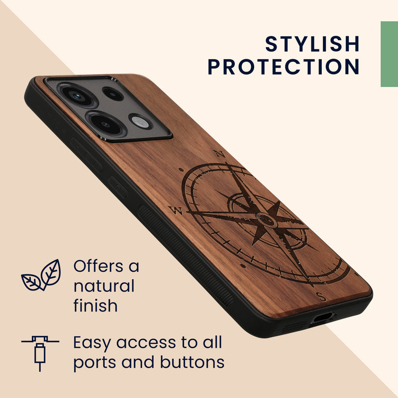 kwmobile Case Compatible with Xiaomi Redmi Note 13 Pro 5G / Poco X6 5G - Phone Cover - TPU Phone Case Compass Vintage
