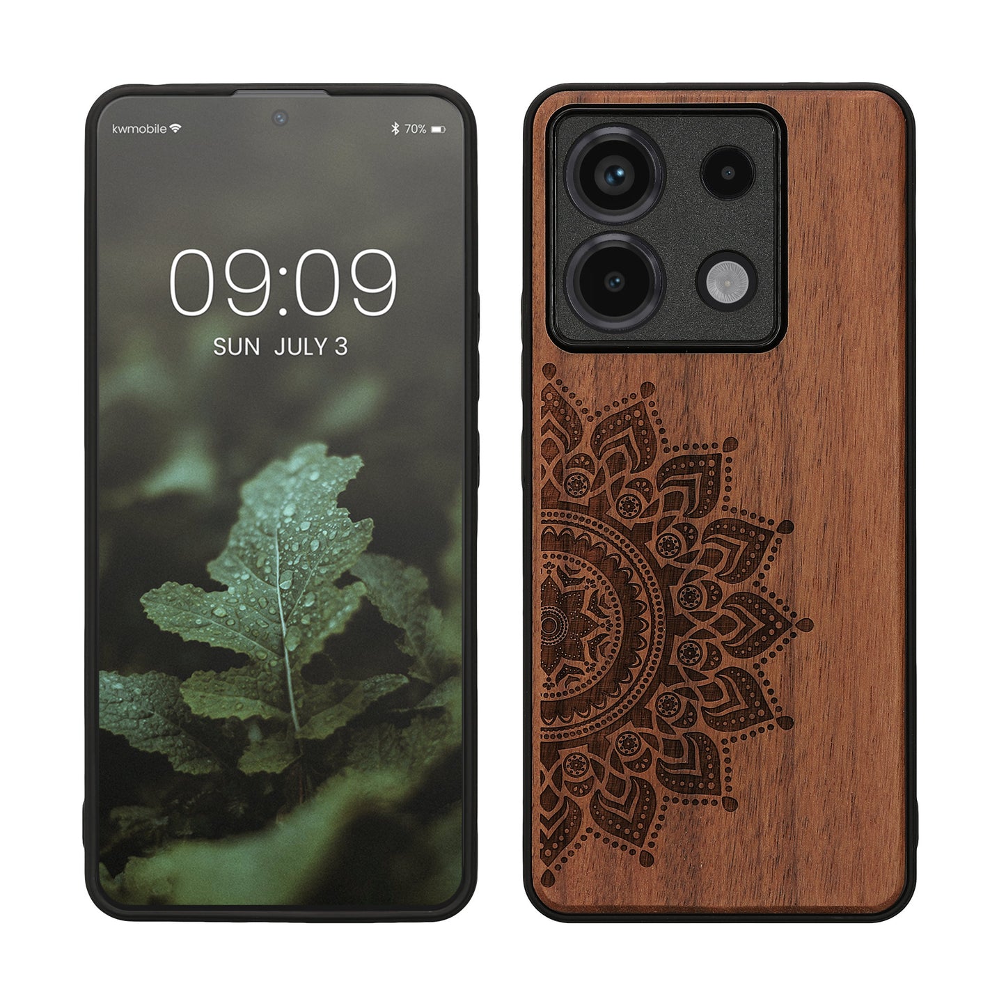 kwmobile Hülle kompatibel mit Xiaomi Redmi Note 13 Pro 5G / Poco X6 5G Hülle - Holz Case - Handy Cover - TPU Handyhülle in Dunkelbraun Aufgehende Sonne Dunkelbraun  [dsg02]