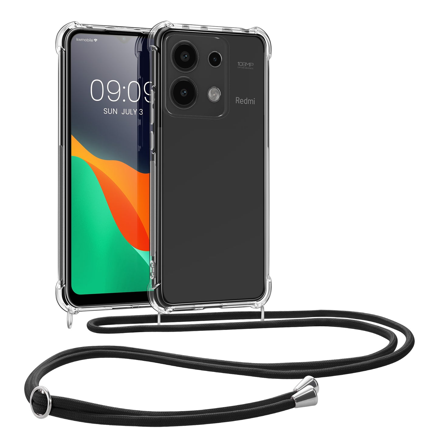 kwmobile Necklace Case kompatibel mit Xiaomi Redmi Note 13 4G Hülle - Silikon Cover mit Handykette - Band Handyhülle Transparent Schwarz Transparent  [dsg01]