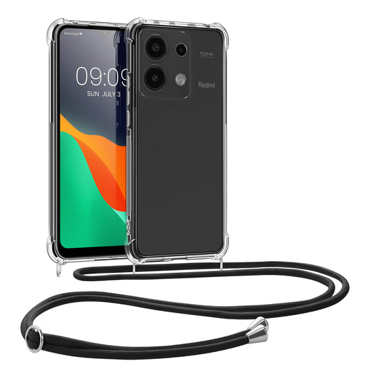 kwmobile Necklace Case kompatibel mit Xiaomi Redmi Note 13 4G Hülle - Silikon Cover mit Handykette - Band Handyhülle Transparent Schwarz Transparent  [dsg01]