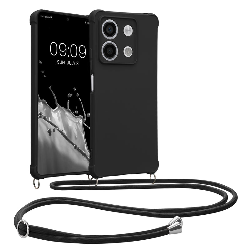 kwmobile Necklace Case kompatibel mit Xiaomi Redmi Note 13 5G Hülle - Cover mit Kordel zum Umhängen - Silikon Schutzhülle Schwarz Schwarz  
