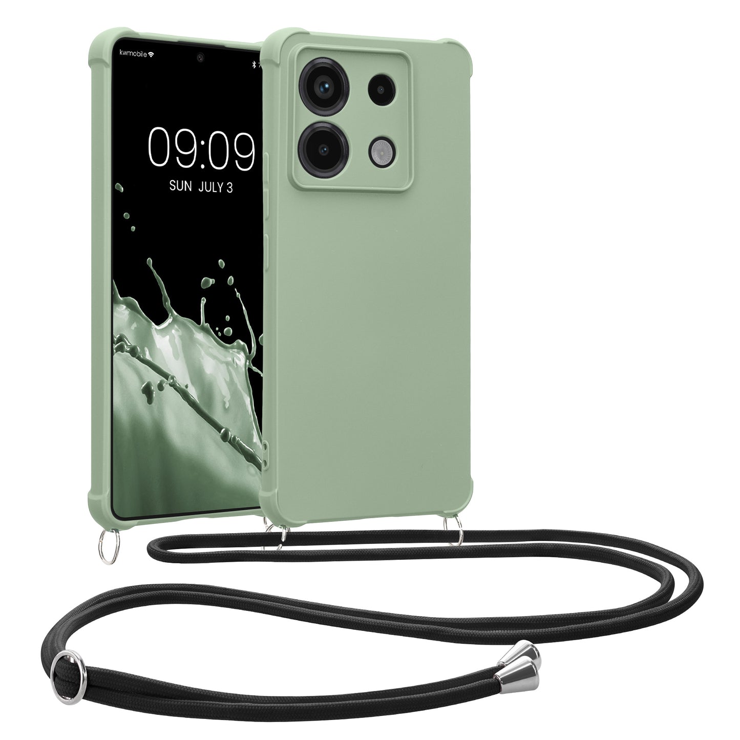 kwmobile Necklace Case kompatibel mit Xiaomi Redmi Note 13 Pro 5G / Poco X6 5G Hülle - Cover mit Kordel zum Umhängen - Silikon Schutzhülle Graugrün Graugrün  
