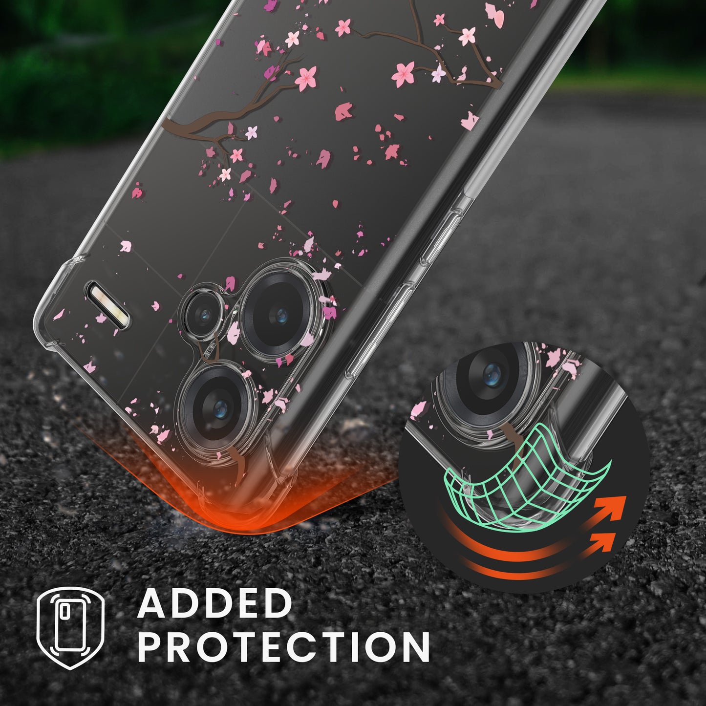 kwmobile Necklace Case compatible with Xiaomi Redmi Note 13 Pro+ 5G / Redmi Note 13 Pro Plus 5G - Silicone Cover with Lanyard Transparent Cherry Blossom Petals