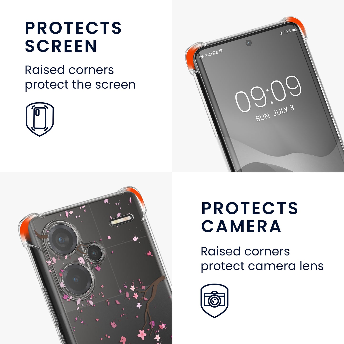 kwmobile Necklace Case compatible with Xiaomi Redmi Note 13 Pro+ 5G / Redmi Note 13 Pro Plus 5G - Silicone Cover with Lanyard Transparent Cherry Blossom Petals