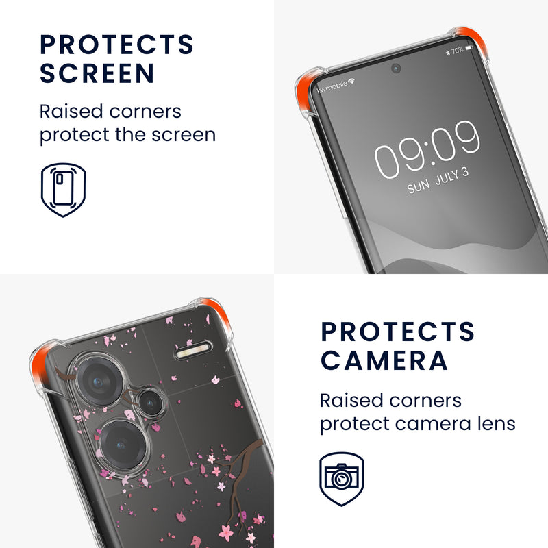 kwmobile Necklace Case compatible with Xiaomi Redmi Note 13 Pro+ 5G / Redmi Note 13 Pro Plus 5G - Silicone Cover with Lanyard Transparent Cherry Blossom Petals