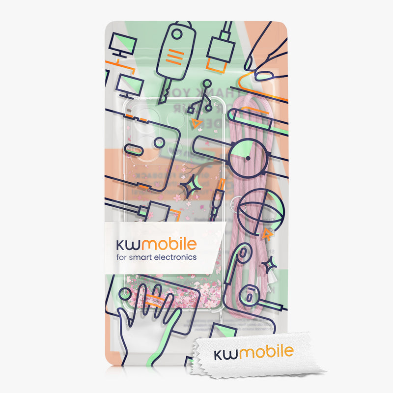 kwmobile Necklace Case compatible with Xiaomi Redmi Note 13 5G - Silicone Cover with Phone Chain Cherry Blossom Petals